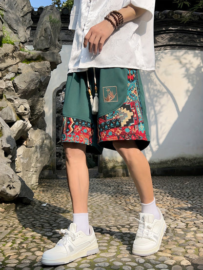 Men's Summer Retro Patchwork Bermuda Shorts Plus Size