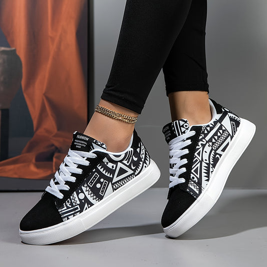 Trendy Graffiti Print Flat Sneakers, Lace Up Low Cut Lightweight Skate Shoes, Casual Versatile Outdoor Walking Shoes