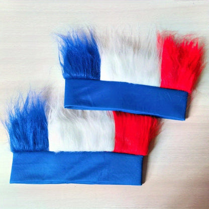 Funky Color-Block Sports Fan Wig in Blue, White & Red