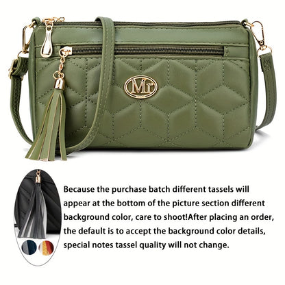 Quilted Women'S Crossbody Bag with Large Capacity, Casual Shoulder Bag Featuring Tassel Decorations, Multiple Zip Openings, And Adjustable Shoulder Strap