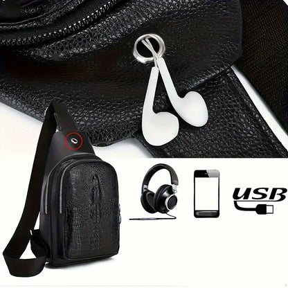 1pc Men's Fashion Crocodile Pattern Waist Bag, Multifunctional Shoulder Trendy Bag