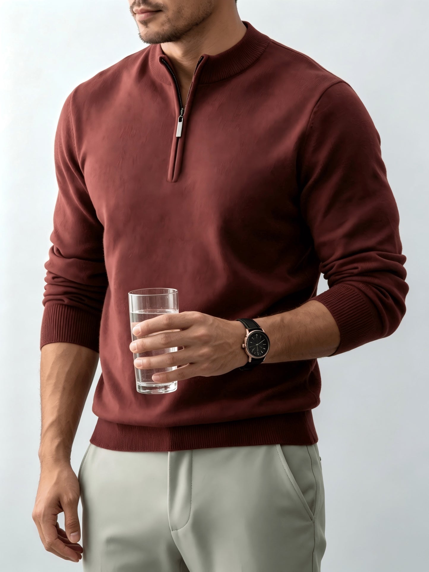 Men's Fall/Winter Half-Zip Stand Collar Knit Pullover Sweater