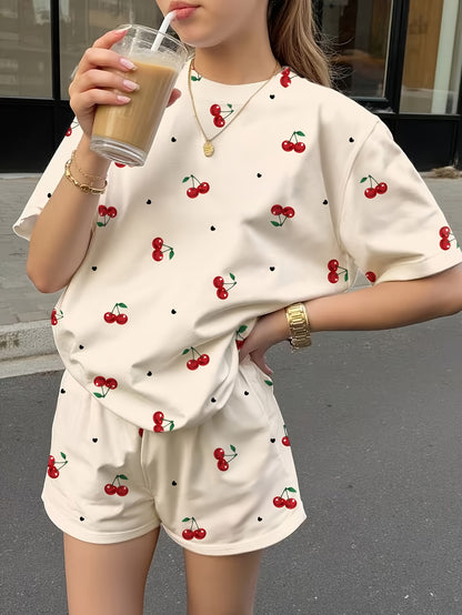 Girls Summer Casual 2-Piece Set: Printed Top & Loose Shorts