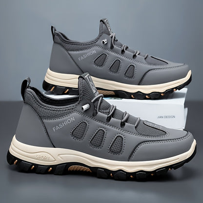 Men's Breathable Casual Running Shoes - All-Season, Stylish Lace-Up Sneakers with Rugged Tread for Hiking  Casual Attire, Brown