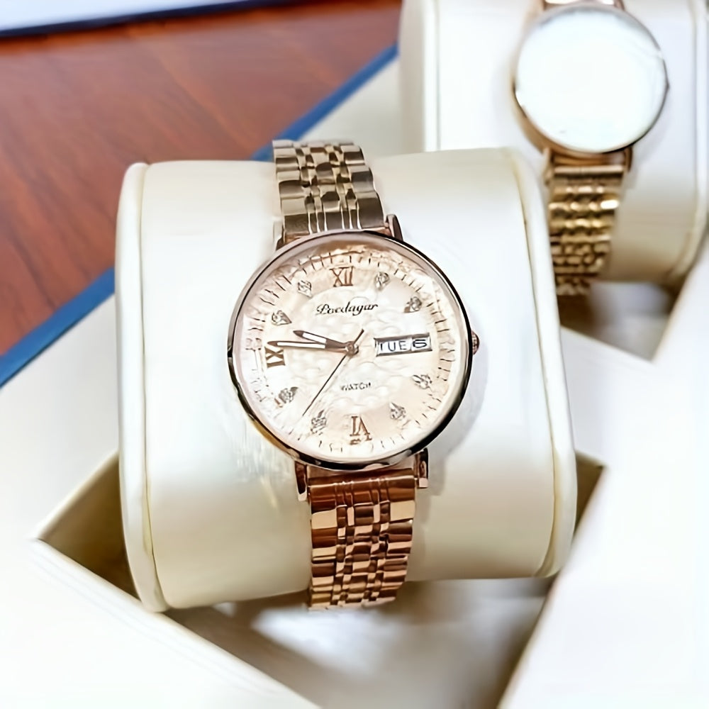 Elegant Women's Quartz Watch with Rose Gold Alloy Case