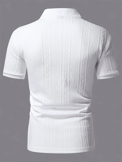 Men'S New Solid Color Top, Jacquard Design, Soft Fabric, Outdoor Casual Business Breathable Polo Shirt Golf Shirt, Suitable for Vacation and Business Occasions, Essential for Daily Leisure - ayq