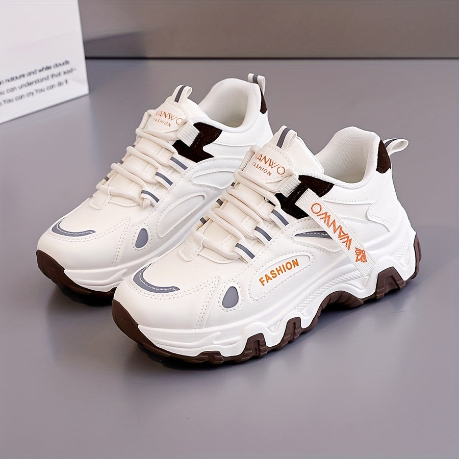 Women'S Fashion Sneakers - White Low-Top Lace-Up with Thick Sole, Stylish Tassel Detail, Lightweight All-Season Hiking and Walking Shoes, Casual Outdoor Footwear Trendy Casual Shoes Lightweight Footwear