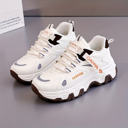 Women'S Fashion Sneakers - White Low-Top Lace-Up with Thick Sole, Stylish Tassel Detail, Lightweight All-Season Hiking and Walking Shoes, Casual Outdoor Footwear Trendy Casual Shoes Lightweight Footwear