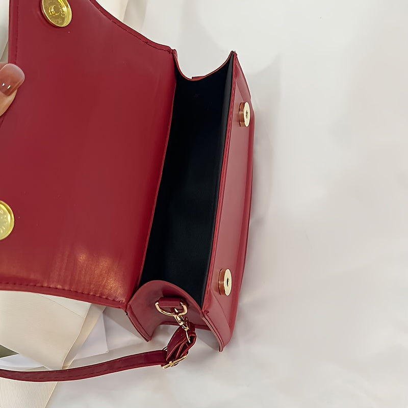 Fresh and trendy small square bag, one shoulder crossbody bag, youthful and sweet style, magnetic buckle closure bag, solid color, internet famous and popular bag
