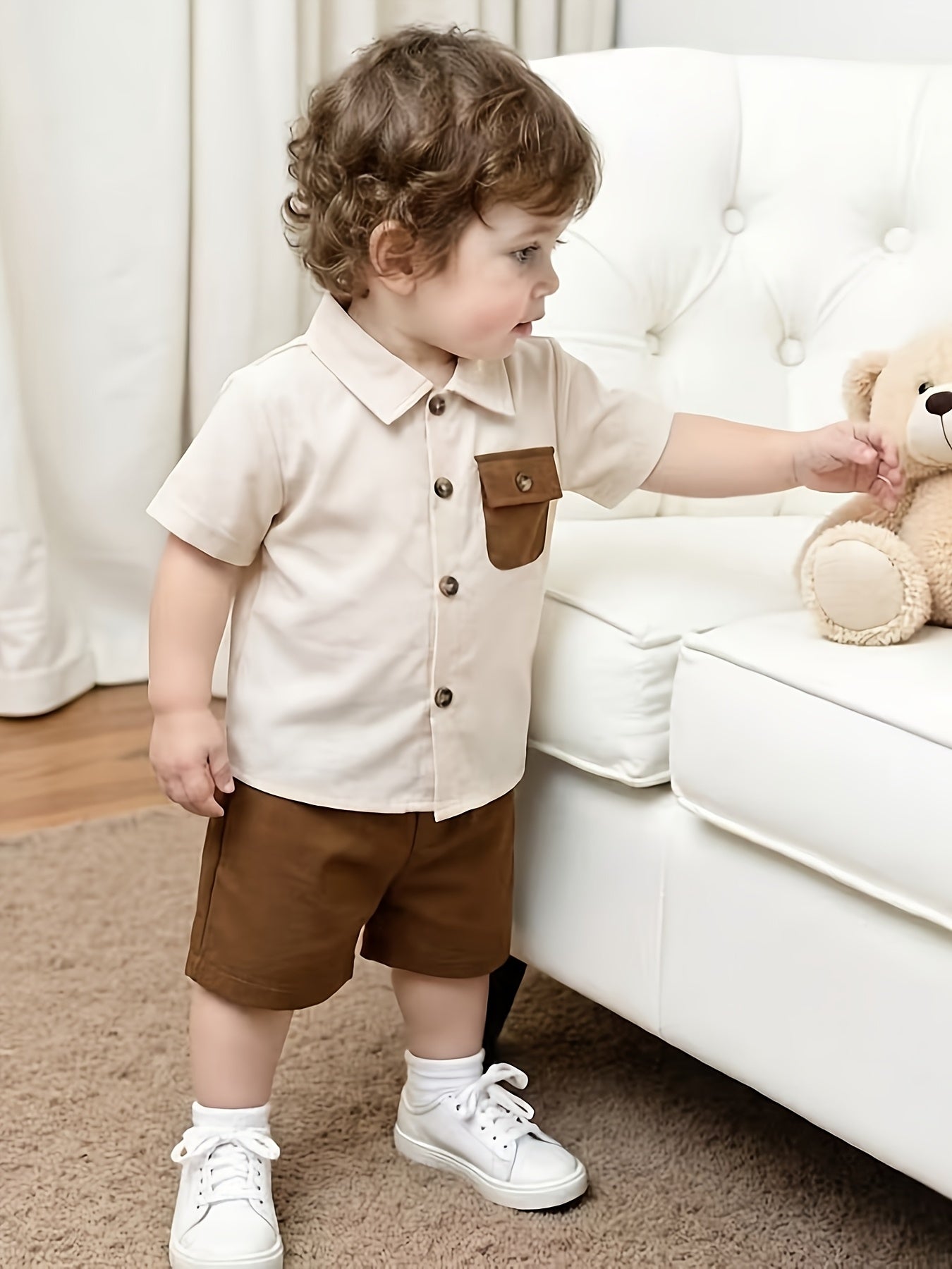 Boys' Casual Plaid Shirt & Shorts Set for Spring/Summer
