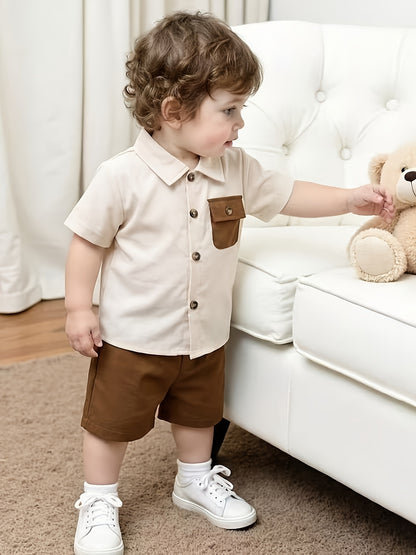 Boys' Casual Plaid Shirt & Shorts Set for Spring/Summer