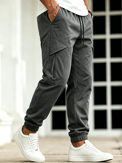 Men's Casual Loose-Fit Cargo Pants with Elastic Waist and Multi Pocket