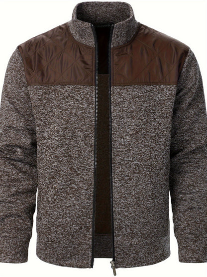 Men's Casual Quilted Polyester Jacket with Stand Collar