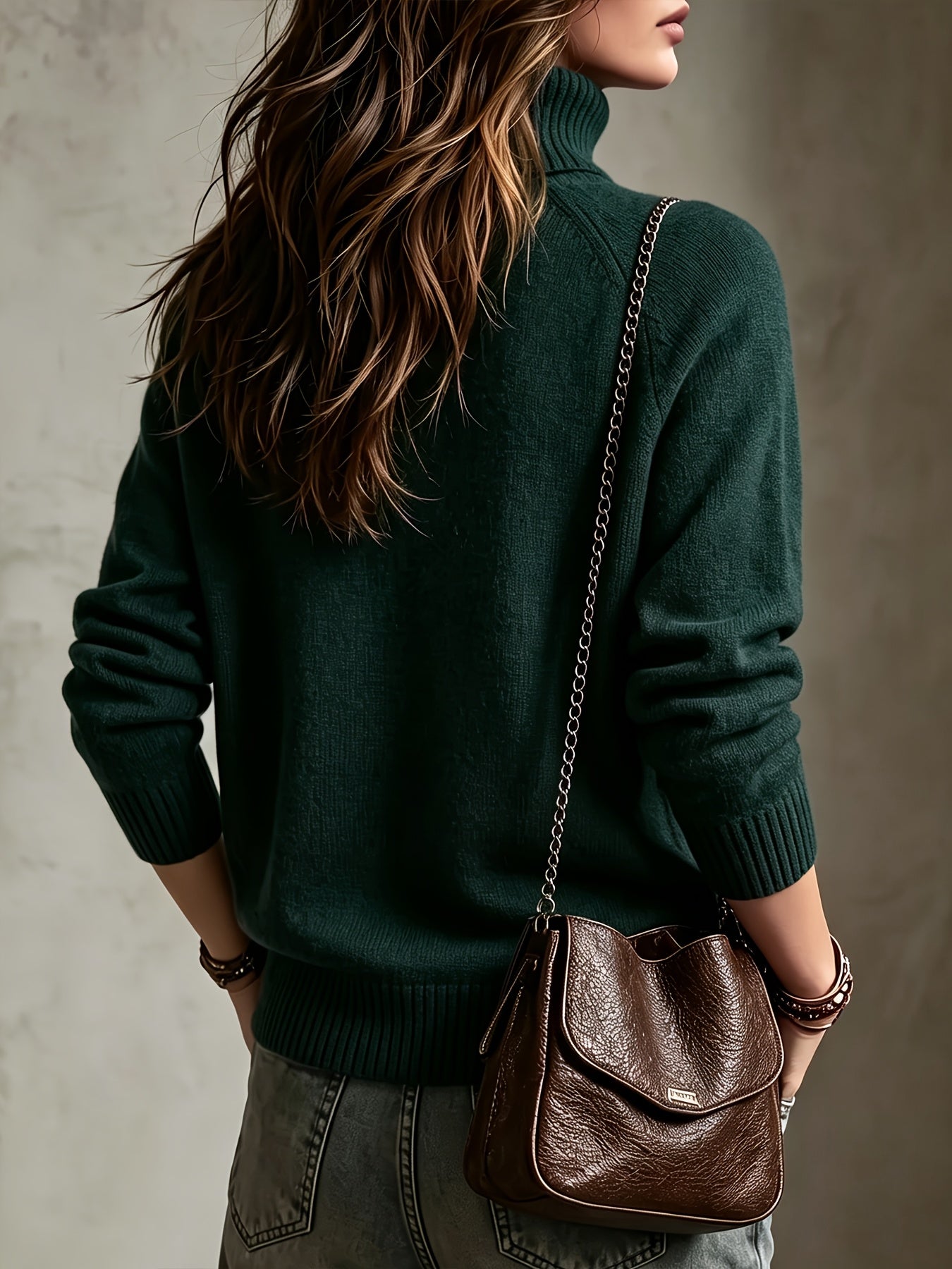Women's Warm Wool Blend High-Neck Pullover Sweater for Fall