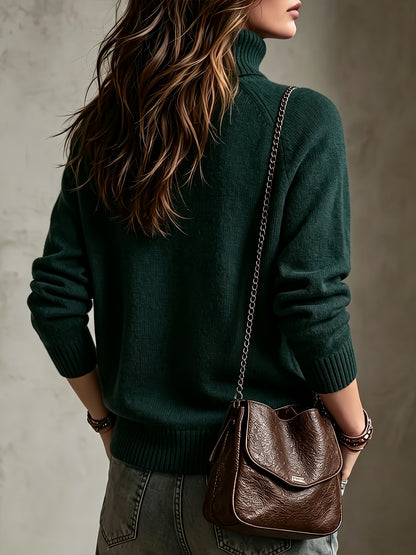 Women's Warm Wool Blend High-Neck Pullover Sweater for Fall