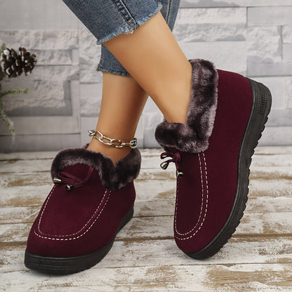 Women's Thick Fleece-Lined Non-Slip Warm Shoes for Winter | Slide On Indoor/Outdoor Casual Ankle Boots, Comfortable Flat Bottom Short , Winter Boots for Women Elegant Classy, Boots with Heels, Wide Width Boots for Women