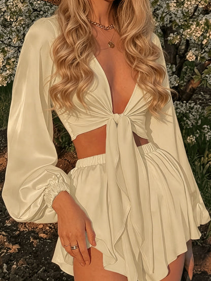 Women’s Summer Casual 2-Piece Vacation Set with Lace-Up Detail