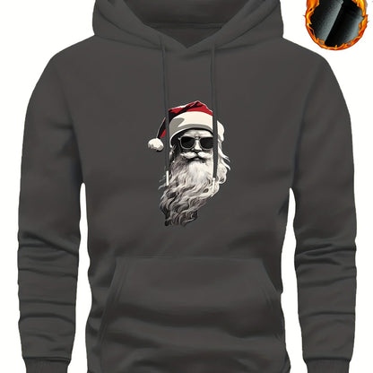 Men'S Heavyweight Hooded Sweatshirt with Santa Claus & Santa Hat Print - Thick Winter Pullover, Long Sleeve Hooded Sweater for Christmas, Halloween, New Year'S - Cozy Cold Weather Clothing For Men, Couples, Family - Ideal Hol