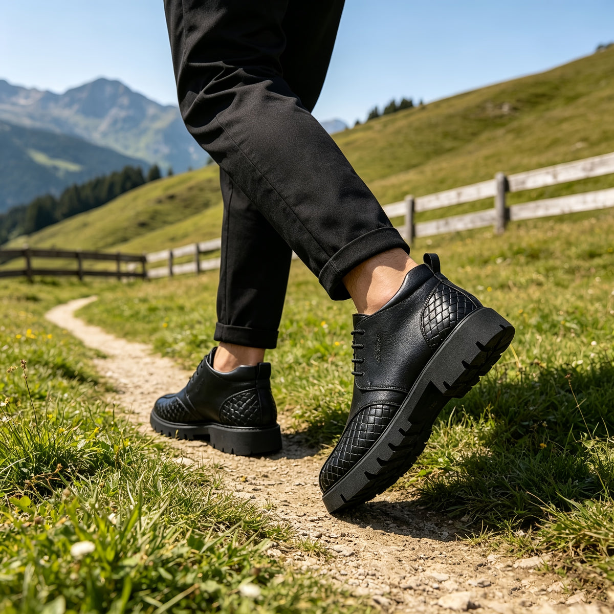 Unisex Black Lace-Up Riding Ankle Boots with Rubber Sole