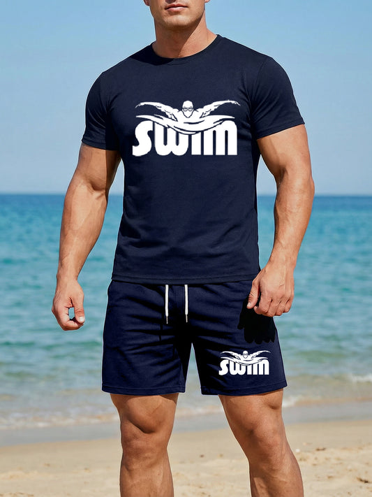 Men's Quick-Dry Swim Set - Breathable Short Sleeve Tee & Boxer Shorts - ayq
