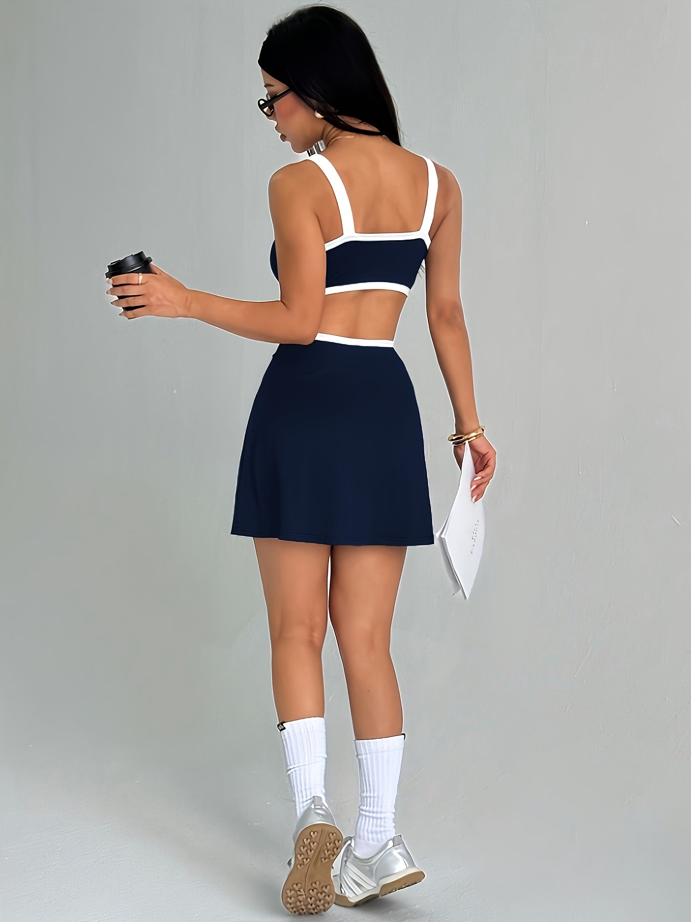 Women's Color-Blocked Y2K Tank Slip Dress with Spaghetti Straps