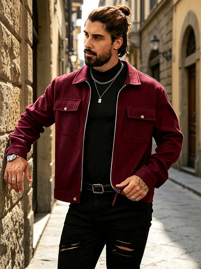 Men's Vintage Lapel Workwear Jacket with Zipper Pockets