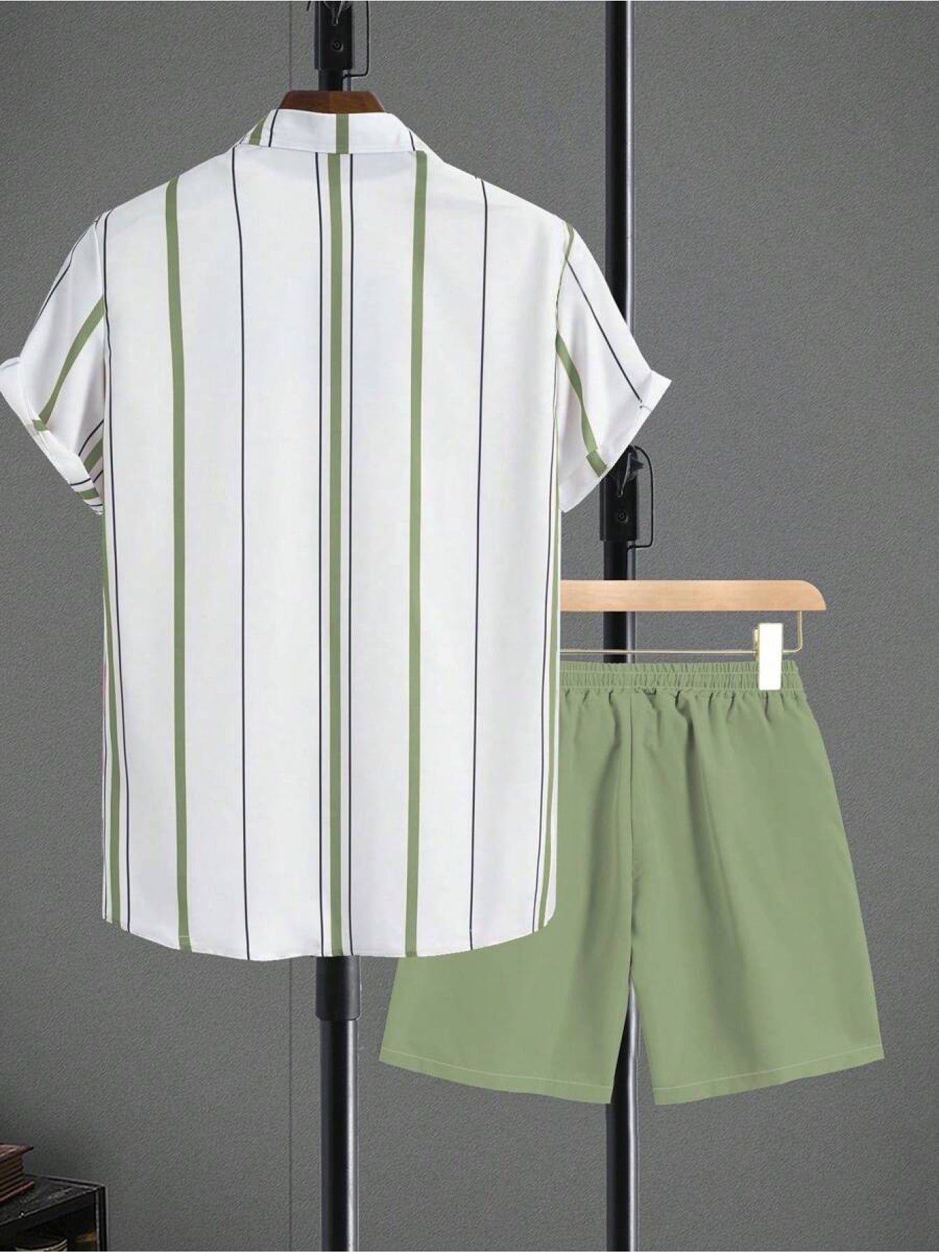 Men's Summer Casual Striped Short Sleeve Shirt & Shorts Set