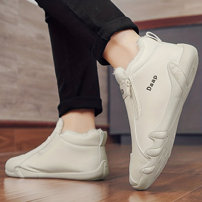 Men'S Winter Snow Boots with Side Zipper - Slip-On Ankle Boots, Non-Slip Rubber Sole, Warm Insulated Footwear for Cold Weather, Casual & Outdoor Activities, Winter Boots For Men, Cold Weather Footwear, Cold Weather Wear, Fabr