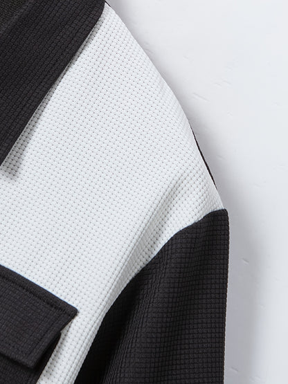 Men's Summer Two-Piece Set, Waffle Fabric Contrast Color with Pockets Short-Sleeved Shirt + Casual Trousers Suit, Leisure Light Business Vacation Daily Multiple Scenes