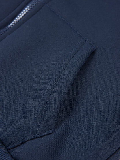 2pcs Boys' Fleece-Lined Hooded Sweatshirt + Casual Pants Set, Solid Color Long-Sleeved Zip-Up Top with Medium Stretch Warm Fabric for Autumn/Winter Season, Perfect for