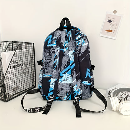 Spacious, Stylish Graffiti-Style Large Capacity Backpack for College & High School Students - Durable Nylon, Casual Fashion