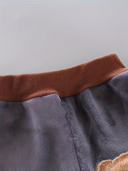 Boys' Autumn and Winter Fleece-Lined Warm Long Sleeve Set with Bear Face, Stylish Casual Three-Piece Outfit, Perfect for Outdoor Activities, Outdoor Playwear, |playful Bear Design|zippered Jacket, For Outdoor