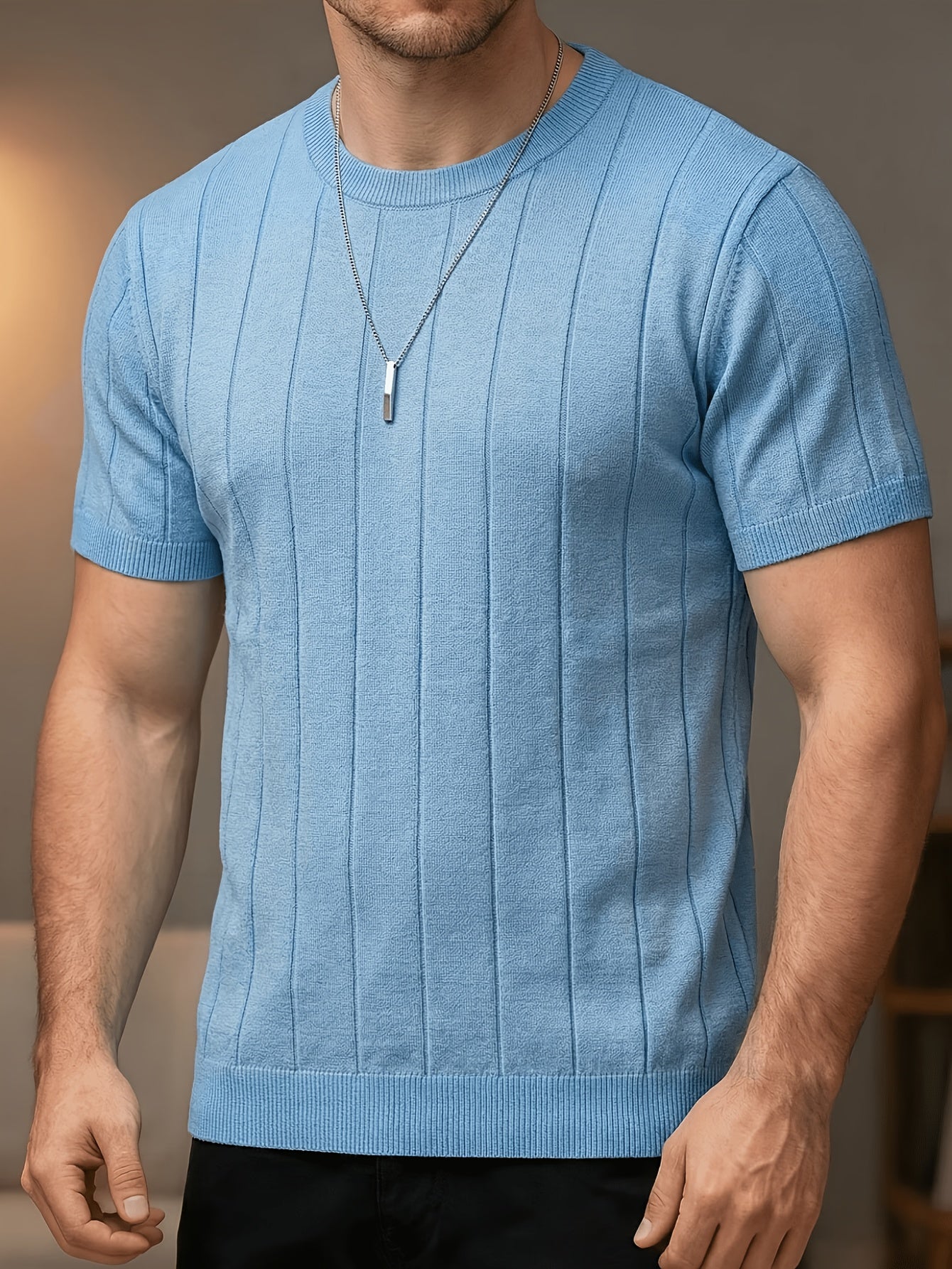 Men's Summer Viscose Knit Short-Sleeve Crew Neck T-Shirt