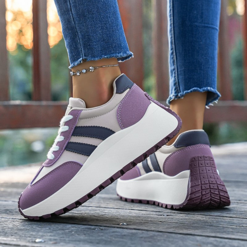 Women's Casual Low-Top Platform Sneakers with PVC Sole
