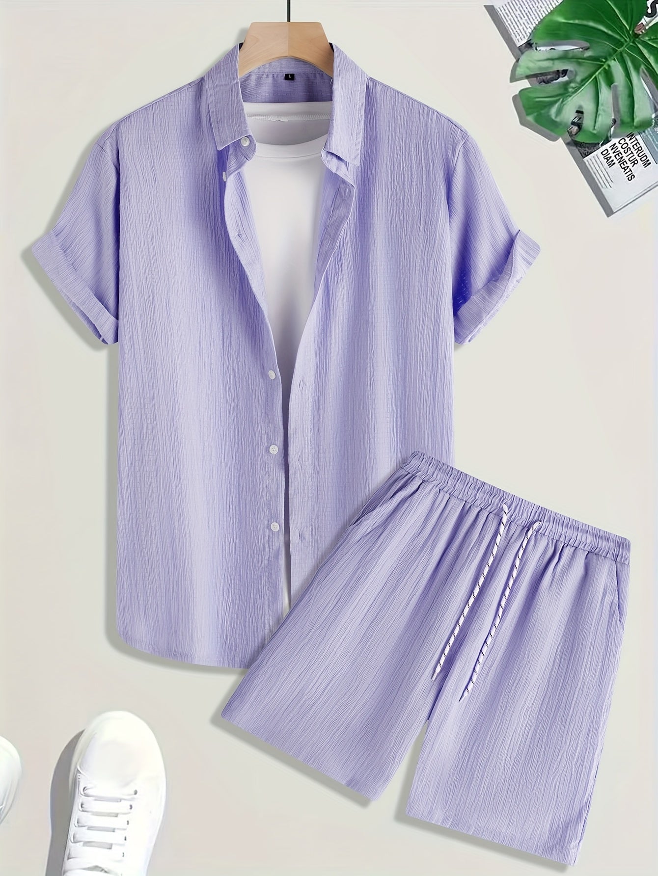 Men's Casual Short-Sleeve Shirt and Shorts Summer Set