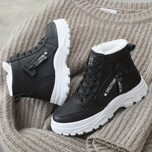 Affordable Women's Shoes, Ladies Boots, Black & White Winter Footwear for Her. Warm Fleece-Lined Ankle Boosters – Perfect Gift with Lightweight Comfort Ideal for Vacation Travel and Outdoor Sports Styles