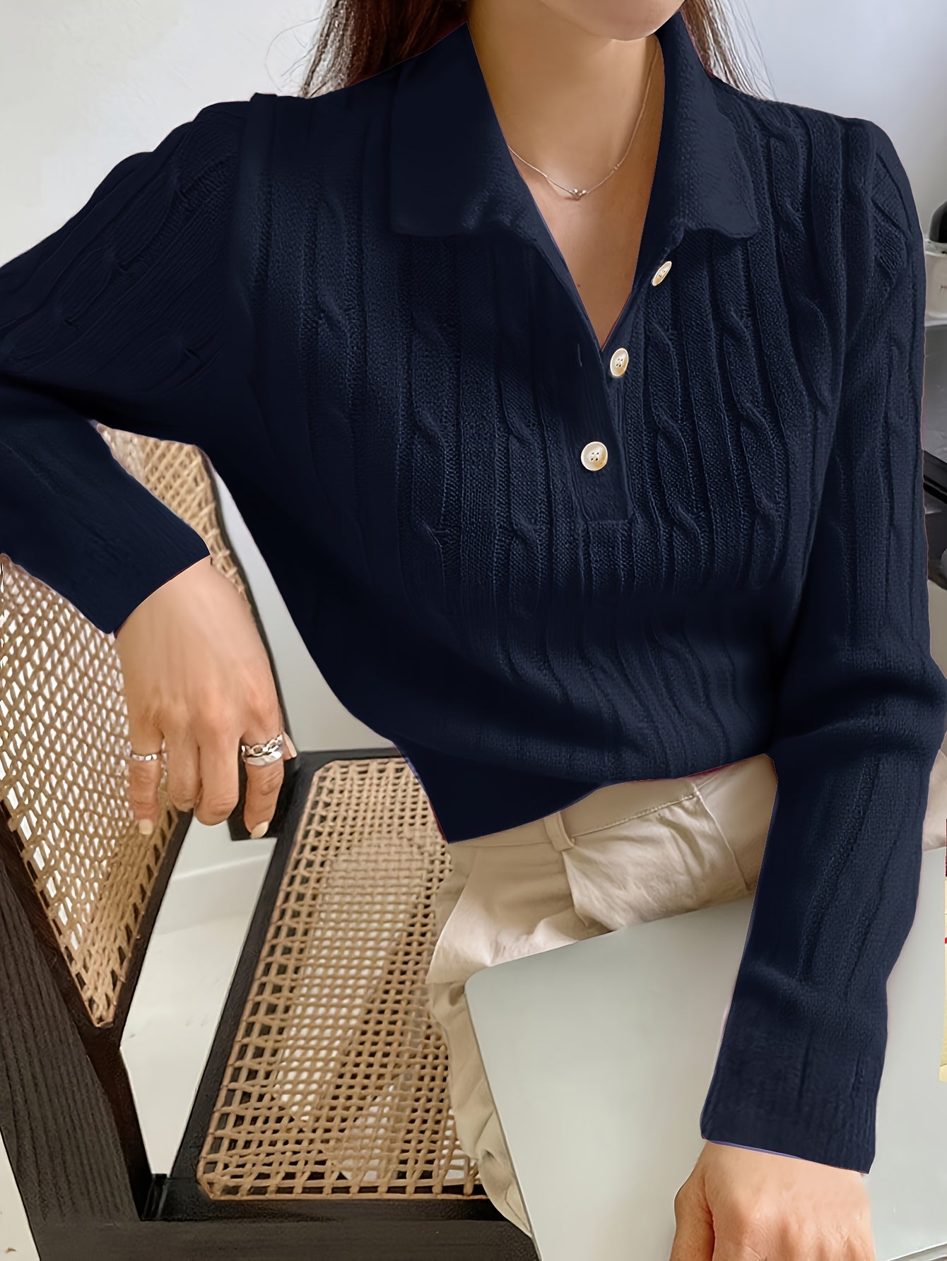 Elegant Long Sleeve Henley Pullover for Women - Fall/Winter Knit