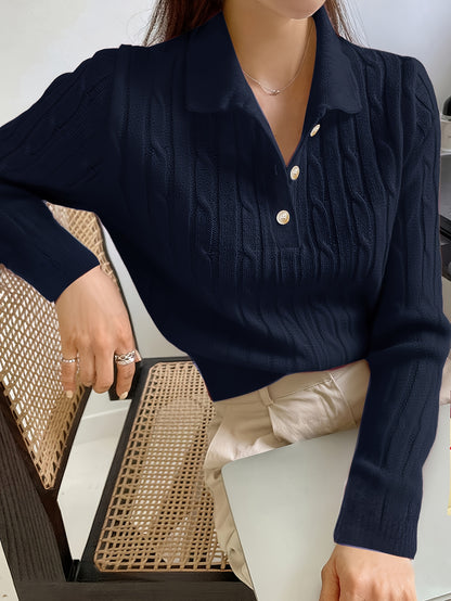 Elegant Long Sleeve Henley Pullover for Women - Fall/Winter Knit