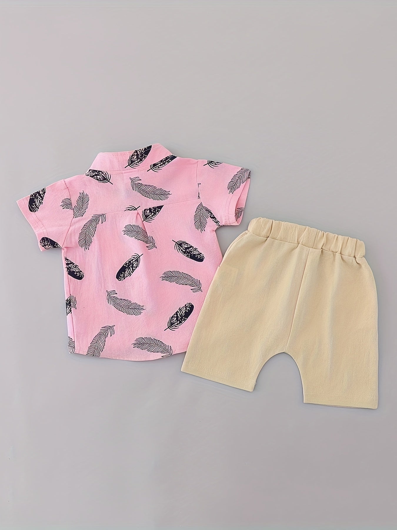 Toddler Summer Cotton Feather Print Shirt & Shorts Set