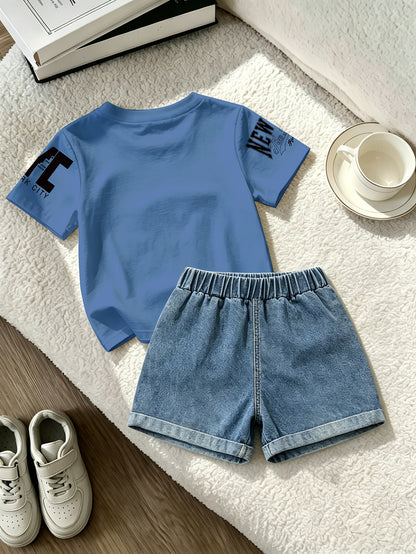Summer Boys Los Angeles Print T-Shirt & Distressed Shorts Set