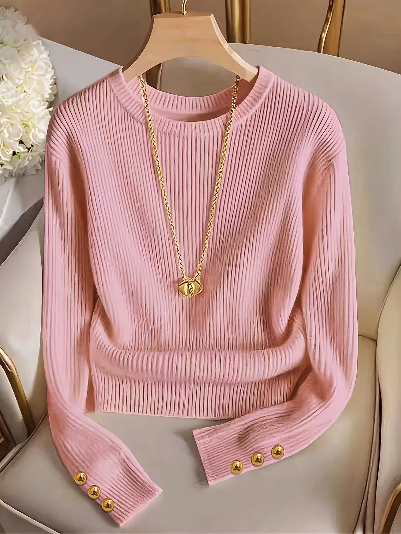 Elegant Ladies' Solid Color T-Shirt for Spring and Fall