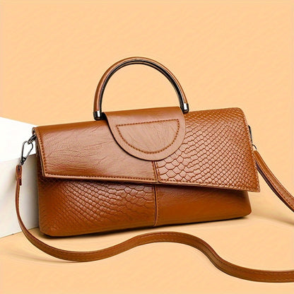 Women's Shoulder Bag Retro Crocodile Pattern Handbag, Women's Elegant Clutch Purse, Fashion Square Crossbody Bag