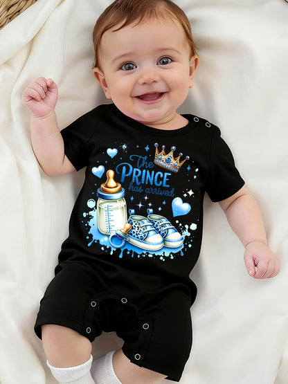 Infant Boys' Summer Romper Bodysuit with Letter Print, Soft Polyester