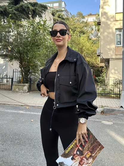 Women's Elegant Fused Lapel Zipper Jacket for Spring Summer