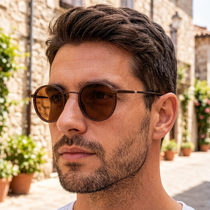 Unisex Polarized Round Sunglasses with Stainless Steel Frame