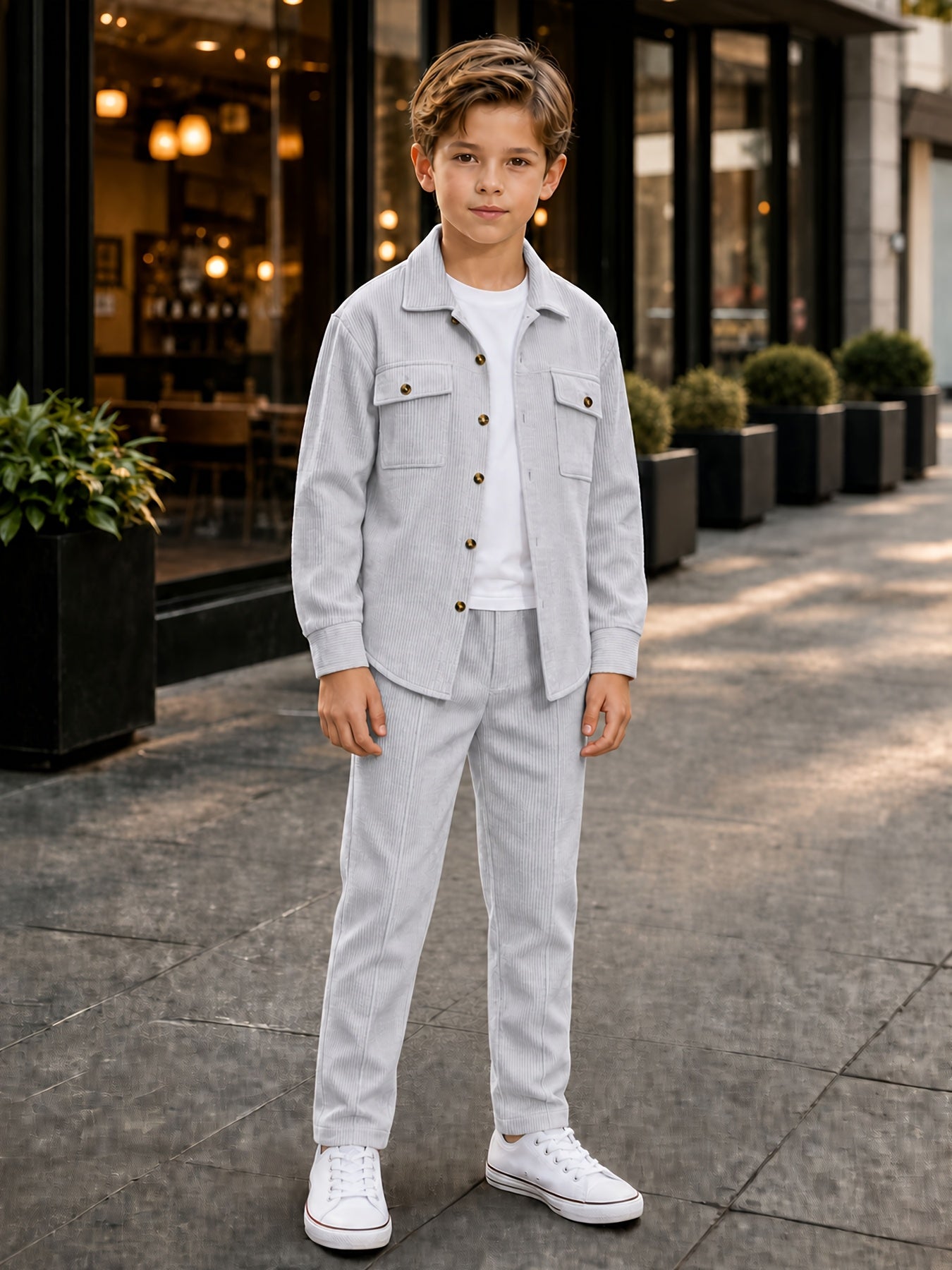 Boys' Casual Corduroy 2-Piece Jacket and Pants Set for Fall