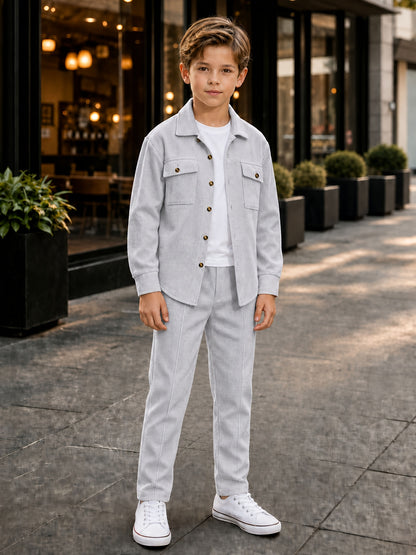 Boys' Casual Corduroy 2-Piece Jacket and Pants Set for Fall
