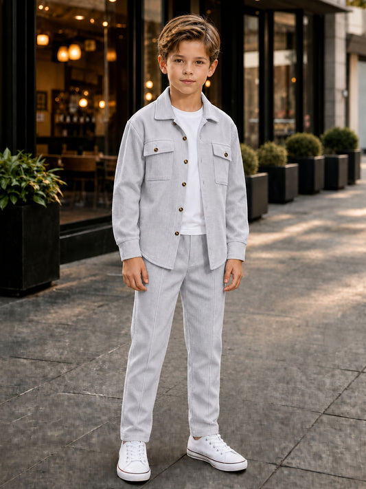 Boys' Casual Corduroy 2-Piece Jacket and Pants Set for Fall - ayq