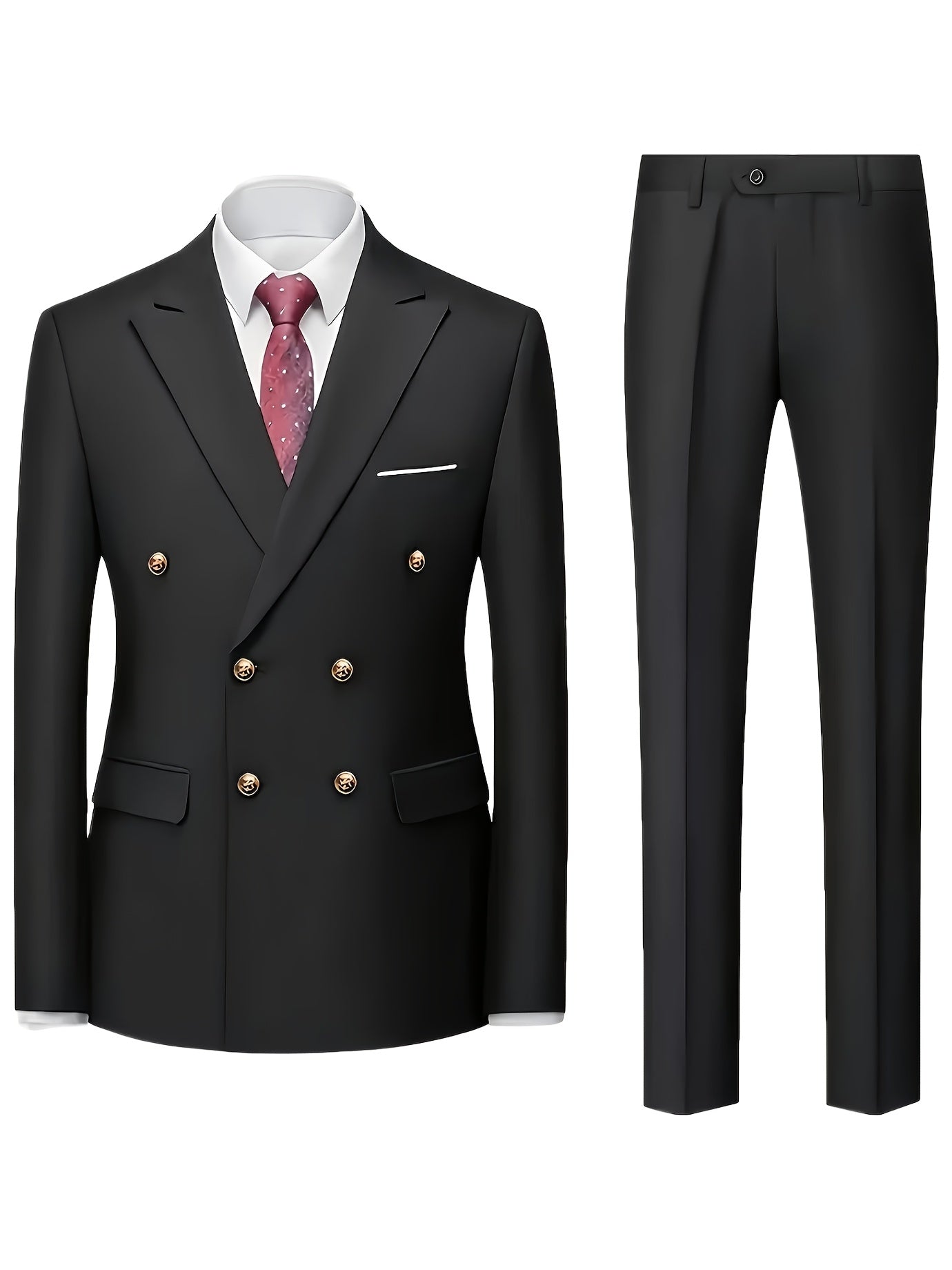 Men's Slim Fit 2-Piece Polyester Suit with Notched Lapel