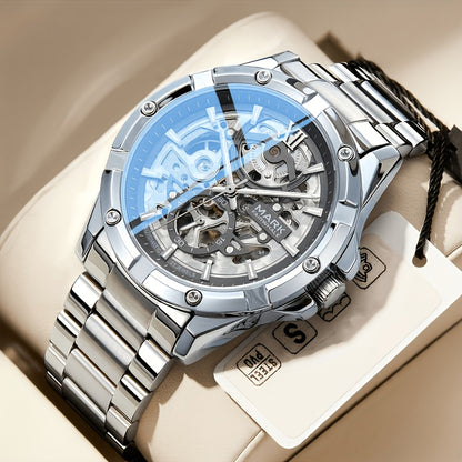 Men’s Mechanical Hollow Skeleton Watch Stainless Steel Business Style